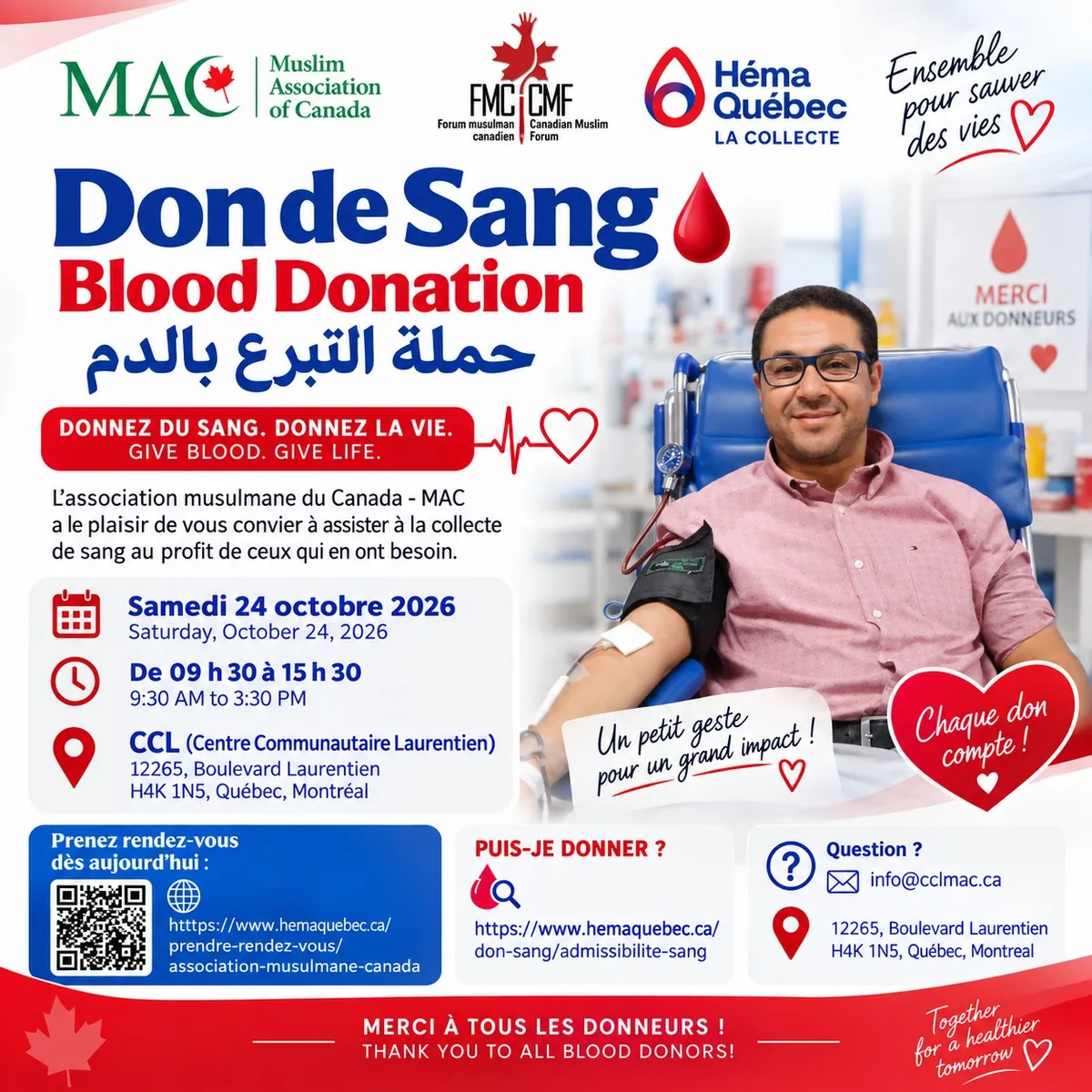 Collecte de sang MAC – samedi 24 octobre 2026